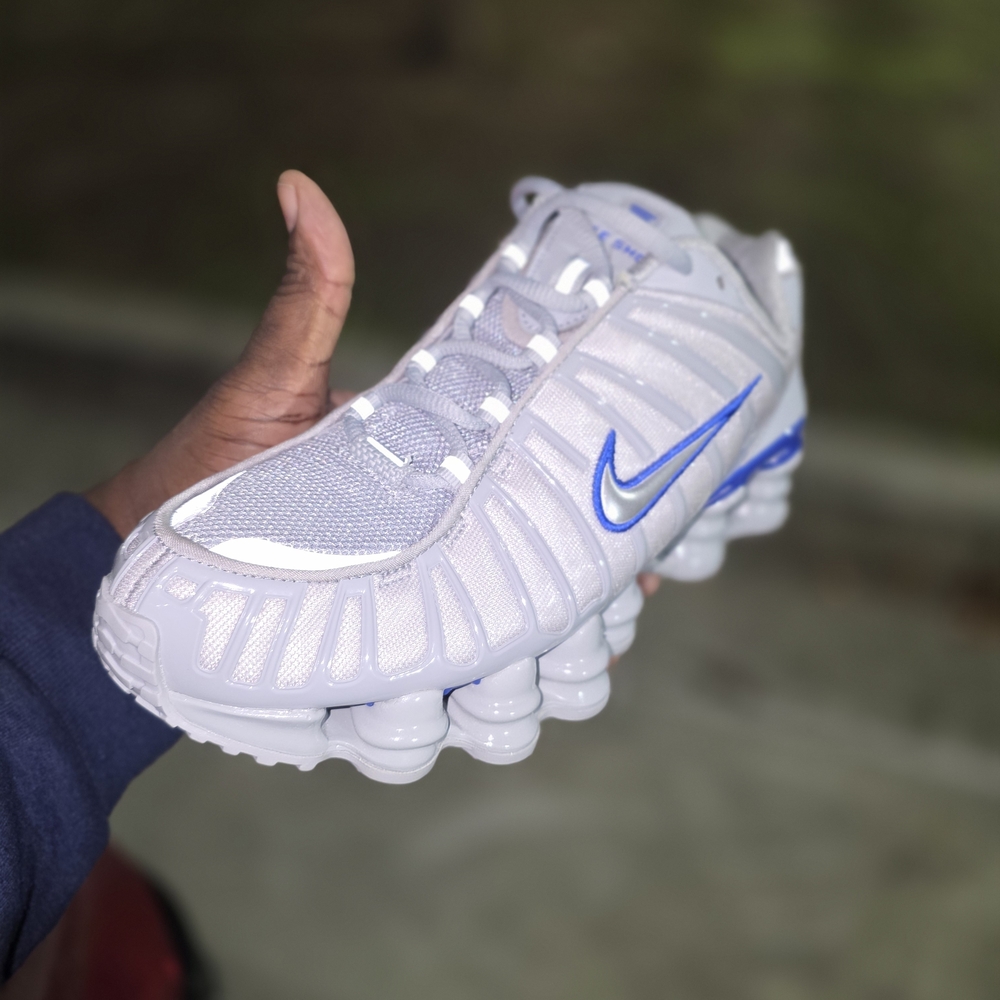 Nike White and Blue Shox Sneakers